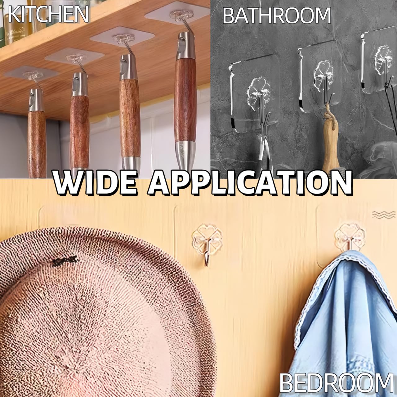 DDMY 24-Pack Transparent Adhesive Wall Hooks, 33lb Max, Reusable Waterproof Hooks for Kitchen, Bathroom, Curtains & Towels