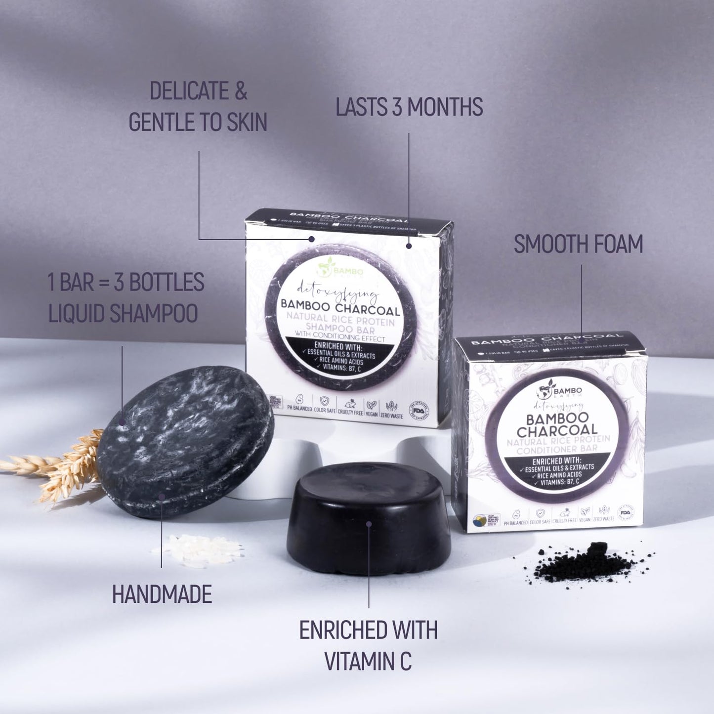 Solid Rice Protein Water Shampoo & Conditioner Hair Soap - Shampoo and Conditioner Bars For Hair With All Natural Plant Based Essential Oils And Zero