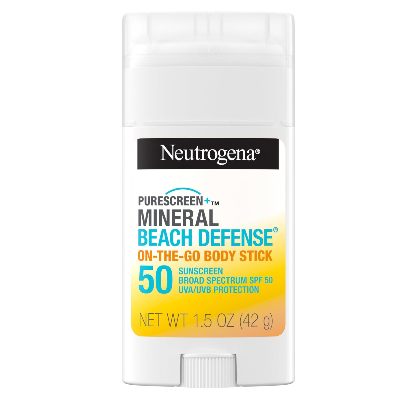 Neutrogena Purescreen+ Mineral Beach Defense On-The-Go Body Sunscreen Stick with Broad Spectrum SPF 50, Water Resistant UVA/UVB Protection, Absorbs