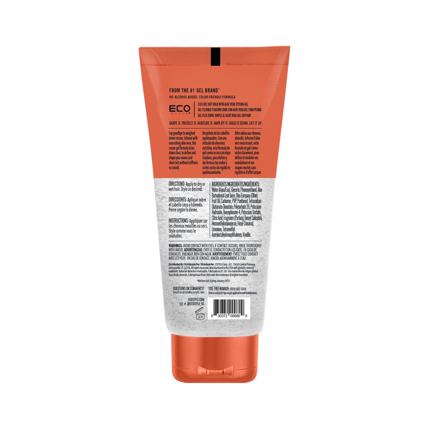 Eco Style Flex Hold Soft Gel with Aloe - Lightweight Alcohol-Free Hair Gel for Shine, Moisture & Control, Defines Curls & Smooths Edges, For All Hair
