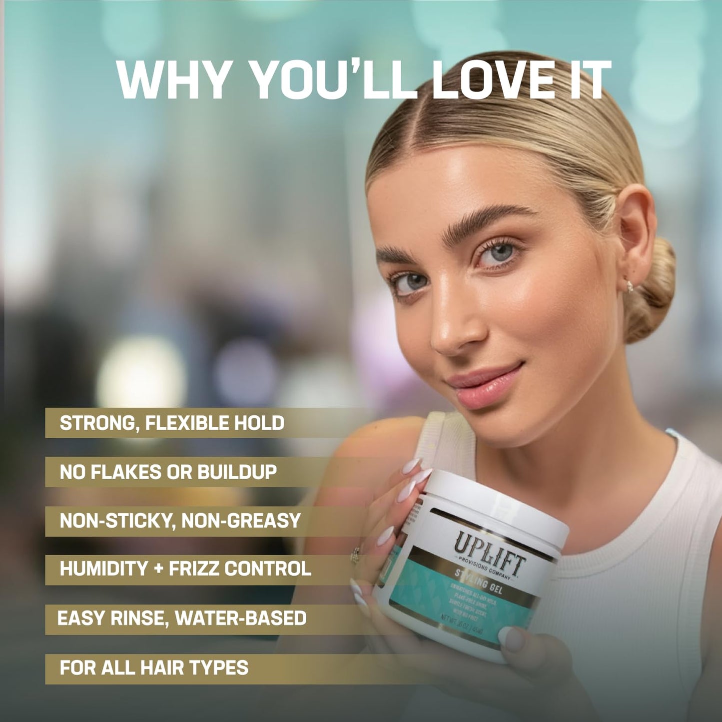 Uplift Provisions Styling Hair Gel for Men, Women & Kids - Strong Hold for Curly, Slicked-Back & Natural Hair - Non-Greasy, No Flake, 16 Fl Oz