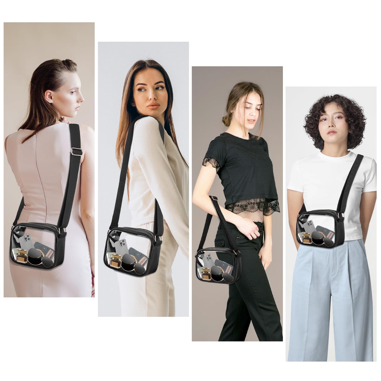 VOROLO Stadium Approved Clear Crossbody Bag,Small See Through Purse Handbag with Adjustable Shoulder Strap for Sports Black