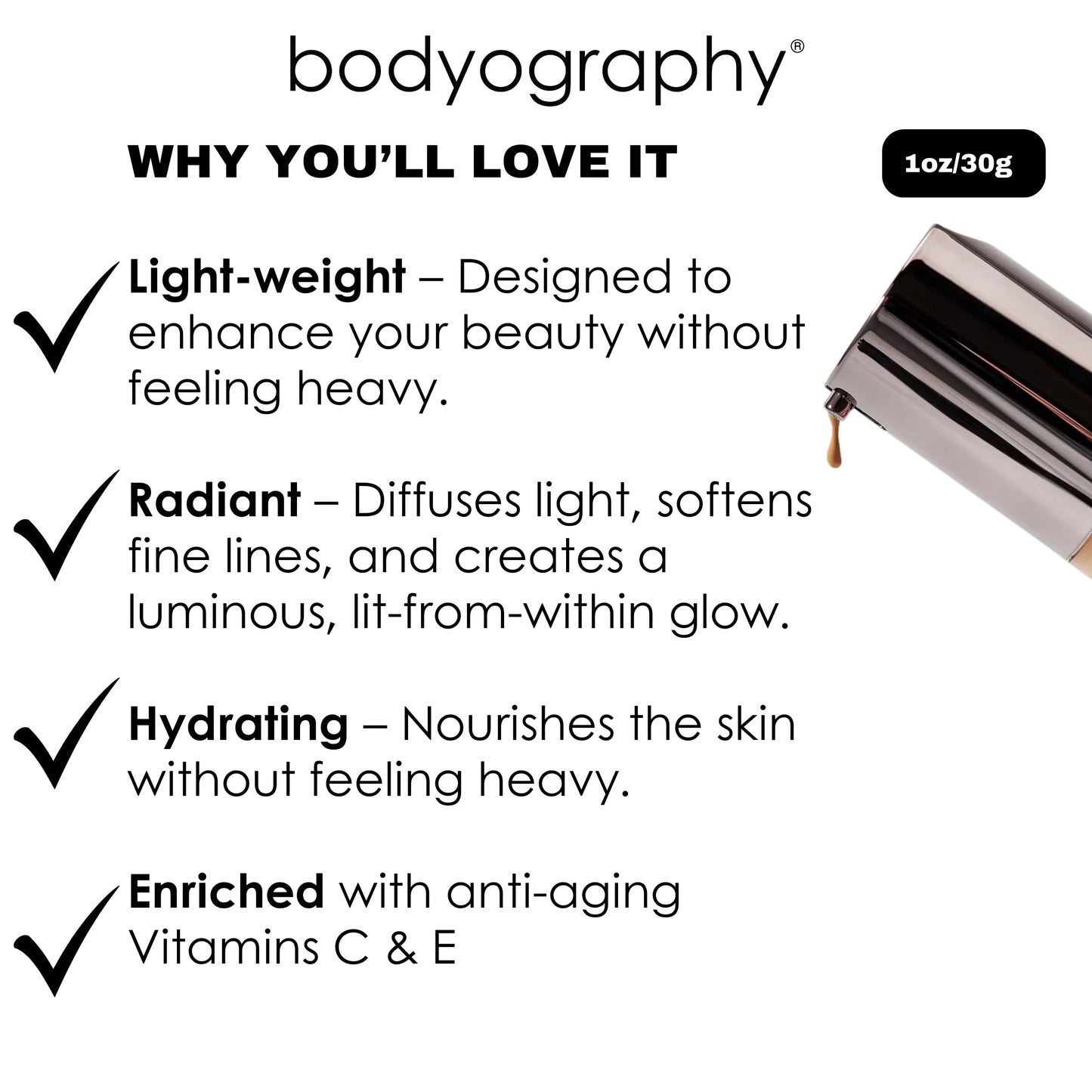 Bodyography Natural Finish Foundation (Dark/Warm #240) | Oil-Free, Anti-Aging Salon Foundation with Vitamin E & C | Photo-Ready, Skin-Perfecting