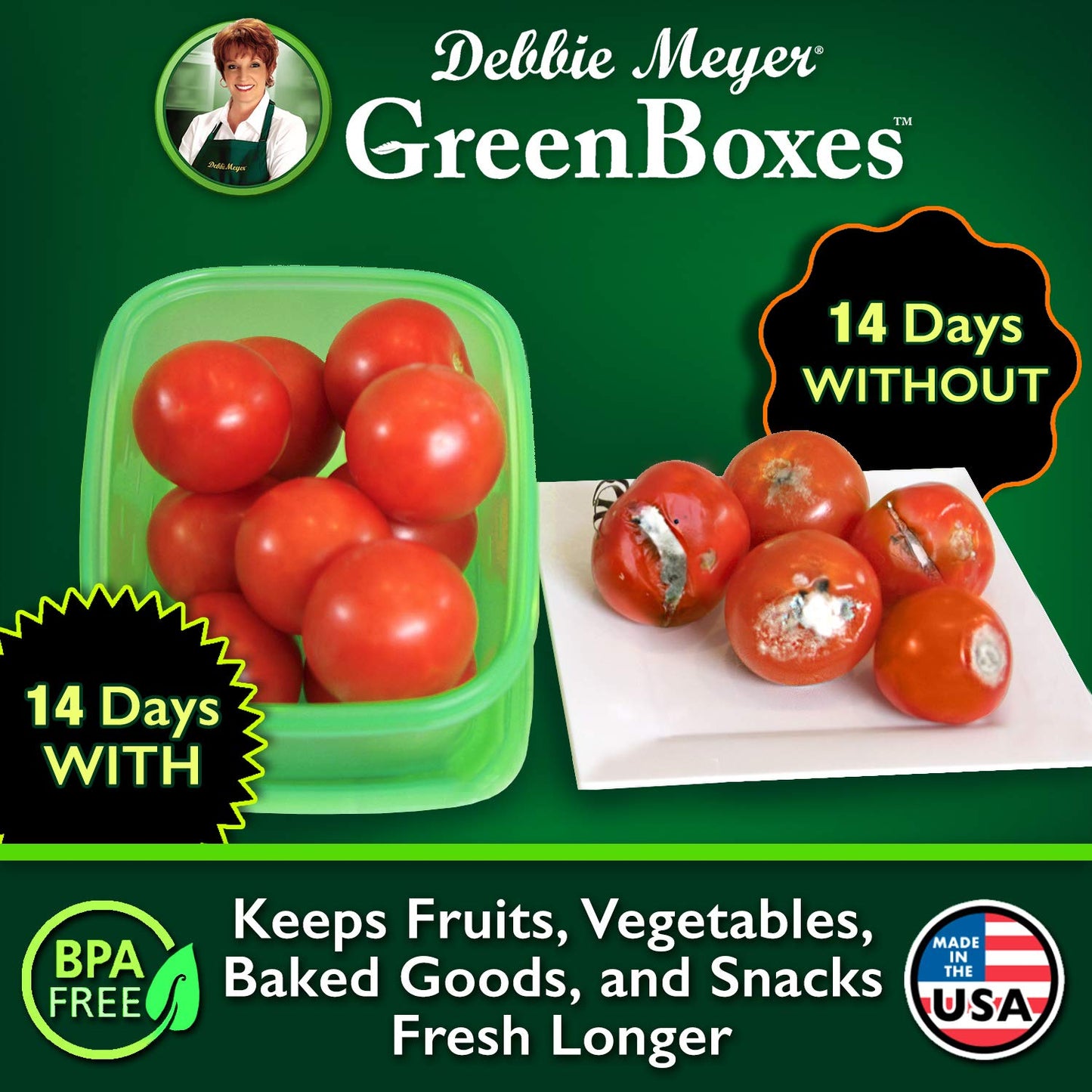 Debbie Meyer UltraLite GreenBox | Reusable Plastic Airtight Food Storage Containers with Lids, Keeps Fruit, Vegetables Fresh Longer, Perfect…