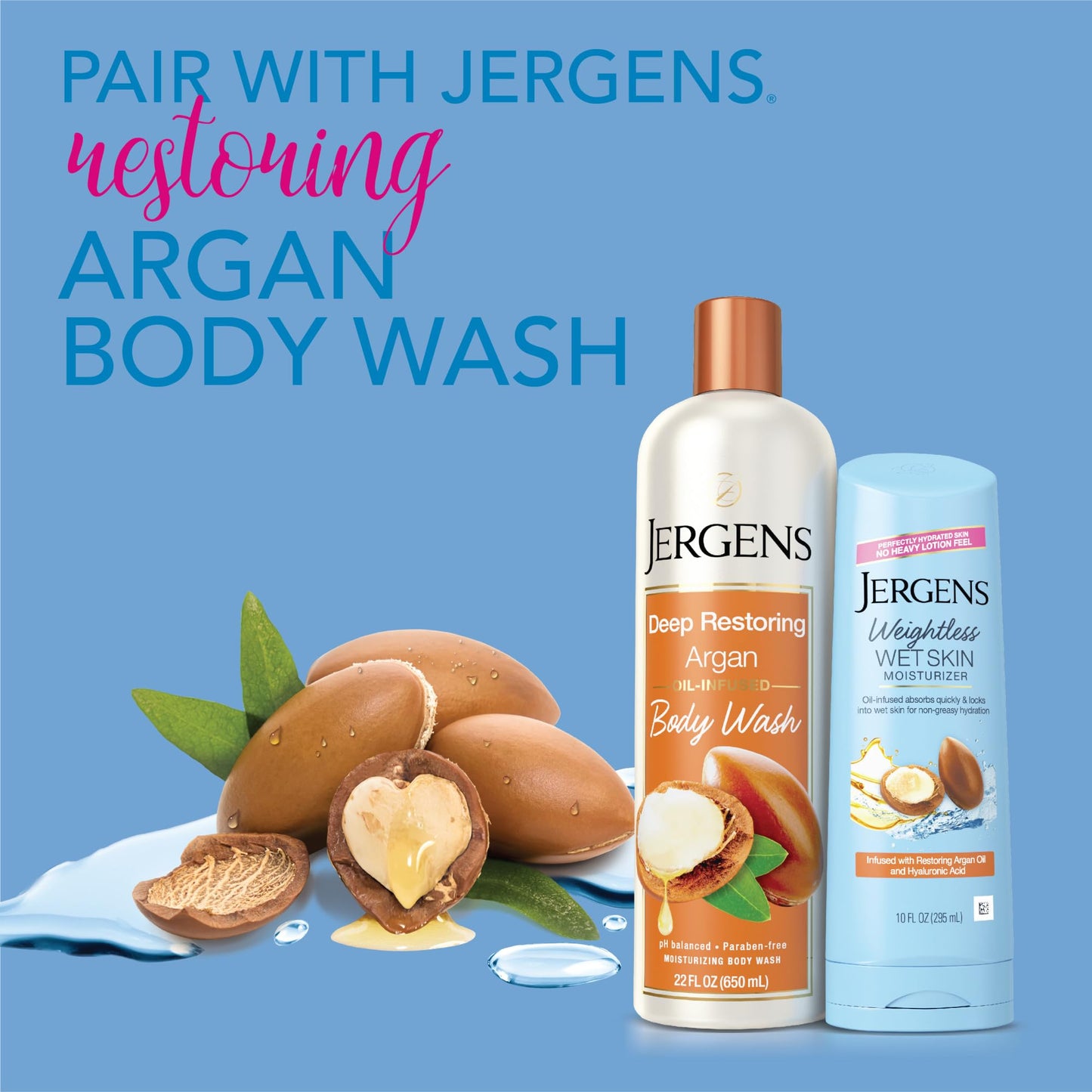 Jergens Wet Skin Body Moisturizer with Argan Oil, 4X Healthier Looking Skin, Fast-Absorbing, Non-Greasy, Dermatologist Tested, 10 Oz, Pack of 4