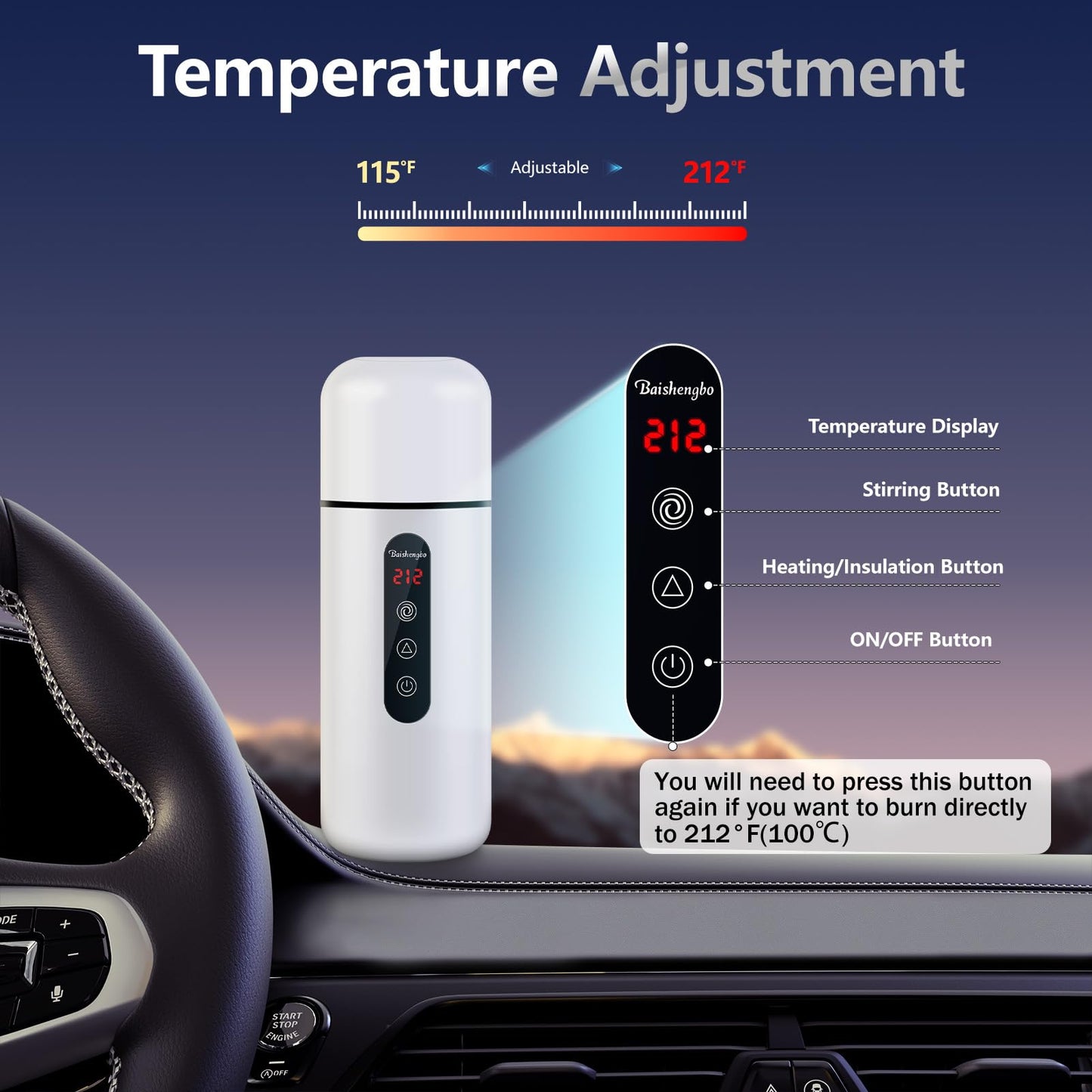 Car Electric Kettle,Portable Travel Kettle,12V/24V Car Coffee Warmer,420ML Hot Water Heater with Built-in Magnetic Induction Stirring,Small Mini Hot…