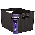 Superio Ribbed Collection - Decorative Plastic Open Home Storage Bins Organizer Baskets, X-Large Brown (1 Pack) Container Boxes for Organizing Closet…