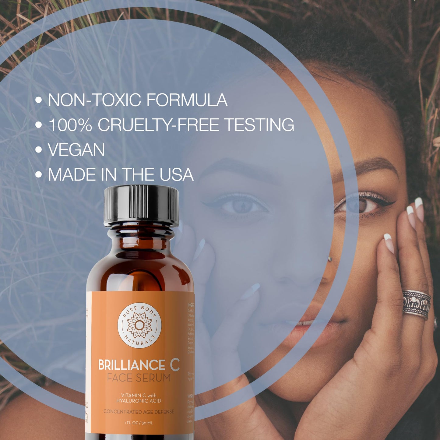 Pure Body Naturals Vitamin C Serum Dark Spot Corrector for Face, with Hyaluronic Acid and Vitamin E - Brightening Dark Spot Corrector Serum, 1 fl oz