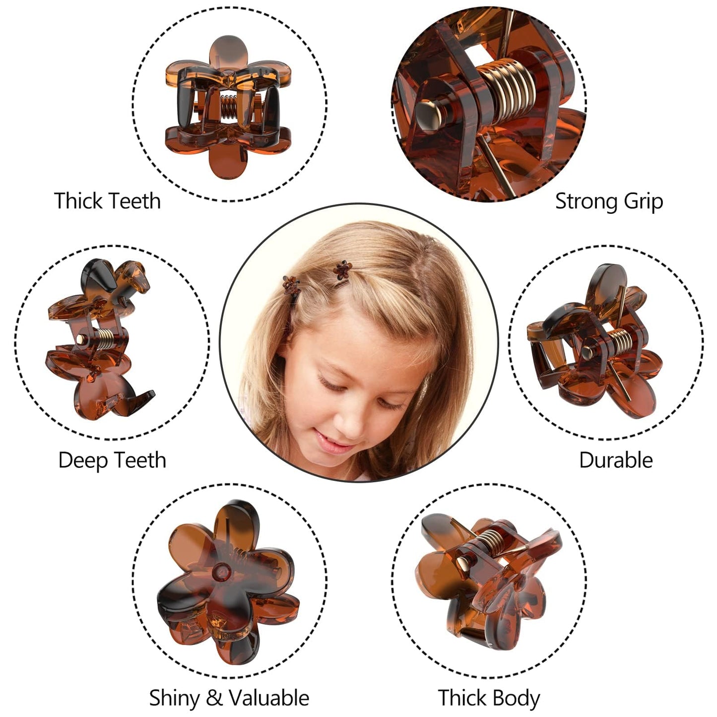 ADRIONE Mini Flower Hair Clips Pack for Women - 100 Creaseless Styling Claw Clips for Bangs and Tiny Hair Styling