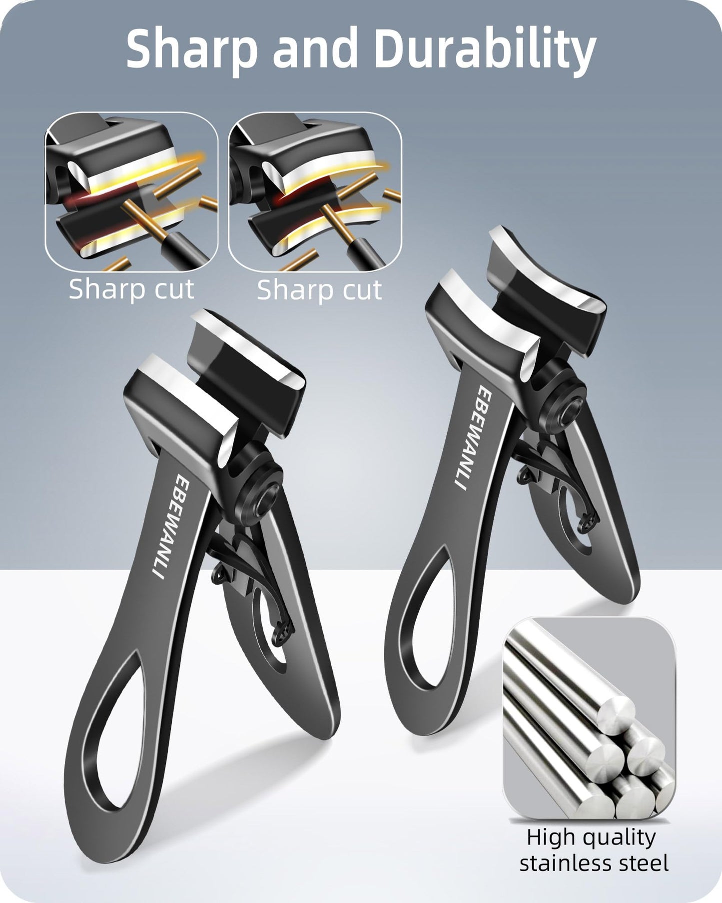 EBEWANLI Nail Clippers Set, Toe Nail Clippers for Men, 17mm Wide Jaw Opening Toenail Clippers for Thick Toenails, Straight and Curved Blade Heavy Duty