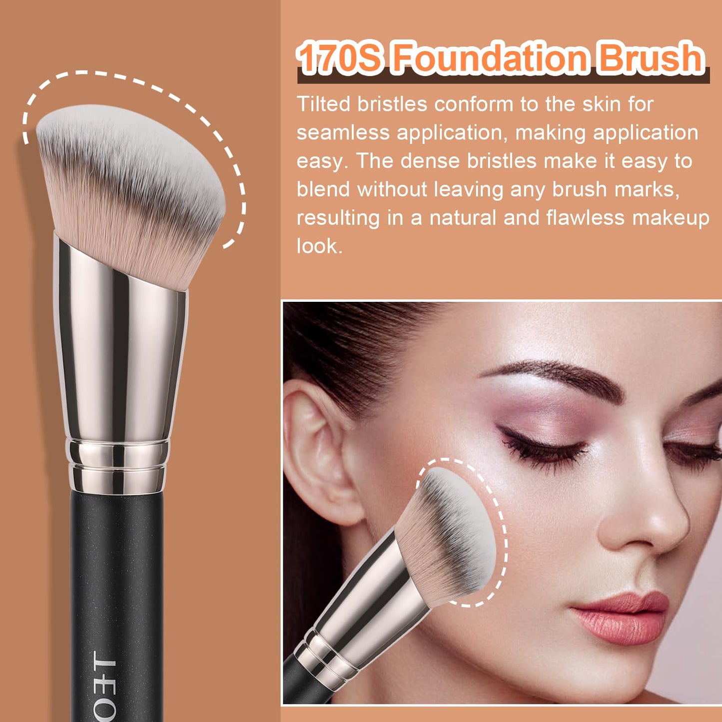 TEOYALL Foundation Contour Brush Set, 2PCS Angled Synthetic Kabuki Brush for Blending Setting Concealing Buffing with Liquid, Cream and Powder Beauty and Personal Care TEOYALL