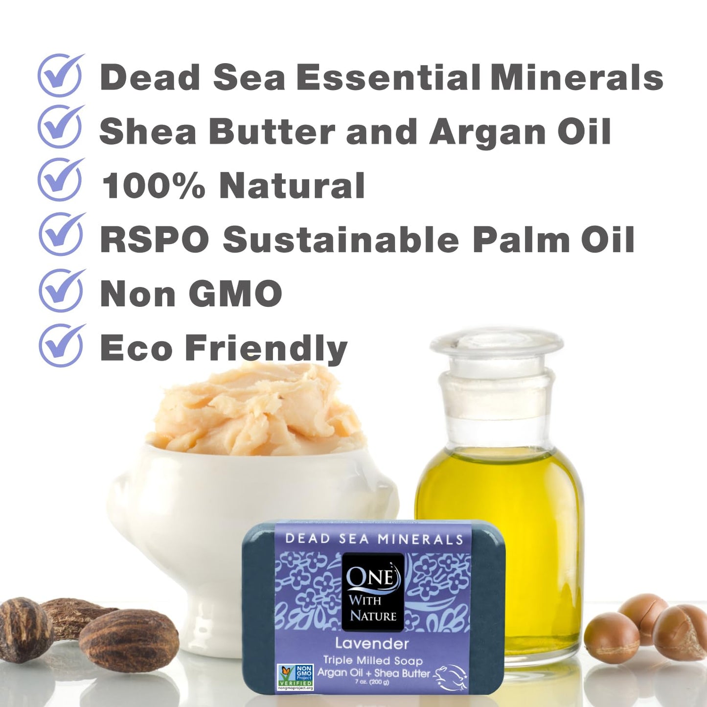 One With Nature Dead Sea Salt Lavender Soap 7oz 3-Pack - Soothing and Exfoliating Soap Bar with Dead Sea Minerals for Face & Body, for Men & Women