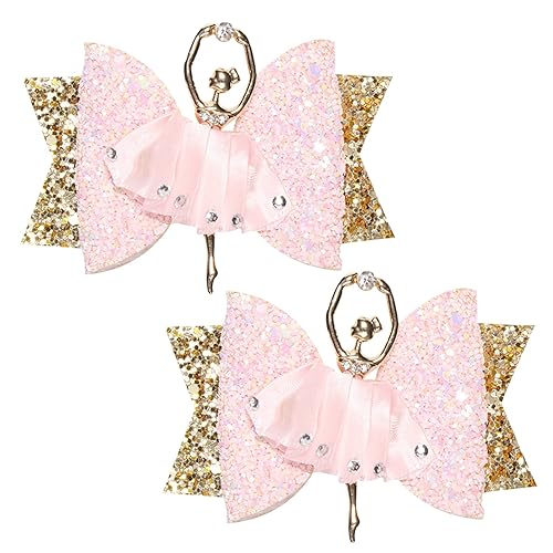 Glitter Ballet Hair Bows with Rhinestones - 2Pcs Dance Hair Clips and Accessories for Girls