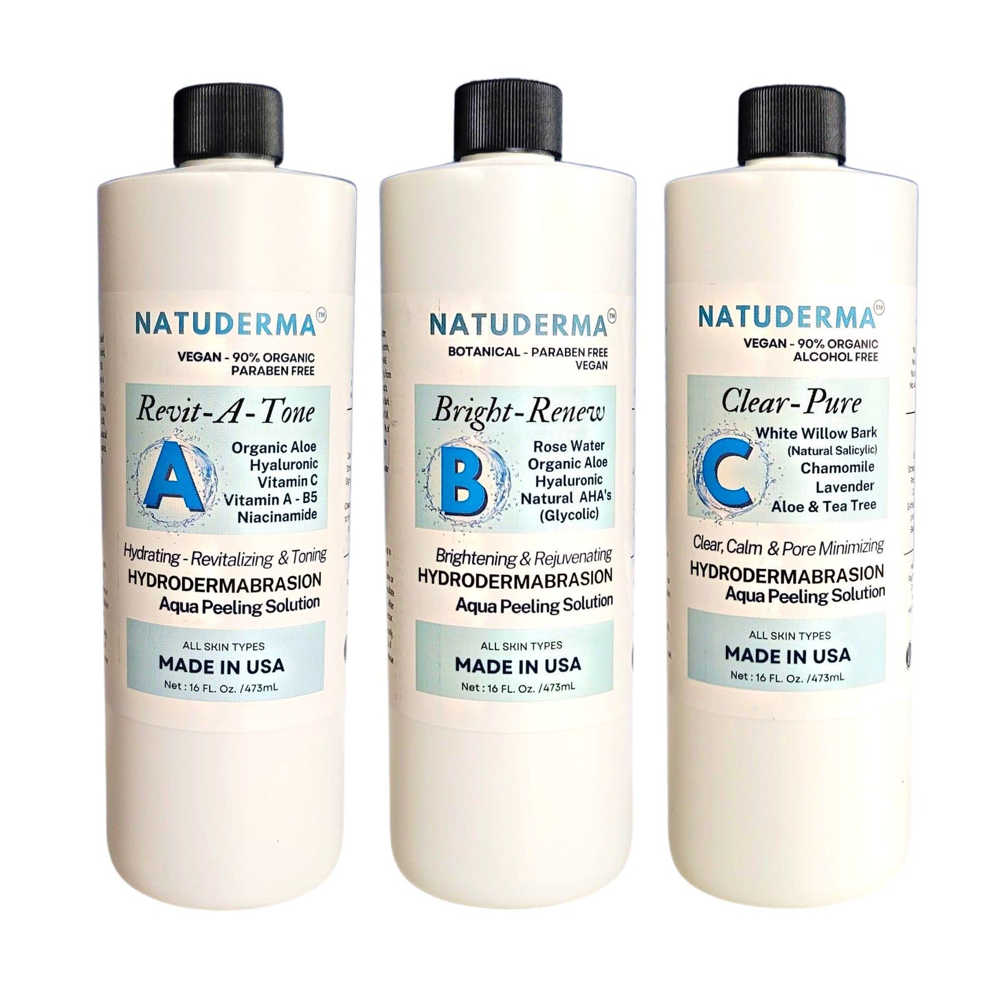Hydrodermabrasion Solution, Aqua Peeling Serum, Solution for Wet Microdermabrasion, 3 bottles of 16 oz each, Natuderma Hydro Serum. MADE IN USA Beauty & Personal Care NATUDERMA