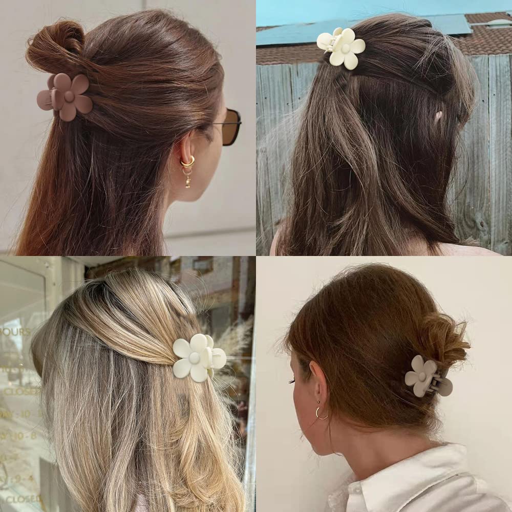 ATODEN Small Flower Hair Accessories: 10Pcs Daisy Claw Clips - 1.6" Matte Tiny Jaw Clips for Thick, Medium and Thin Hair - Cute for Women and Girls