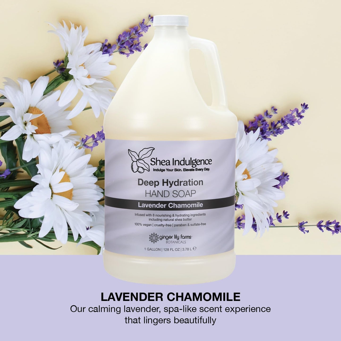 Ginger Lily Farms Botanicals Shea Indulgence Deep Hydration Liquid Hand Soap Refill, 100% Vegan & Cruelty-Free, Lavender Chamomile Scent, 1 Gallon