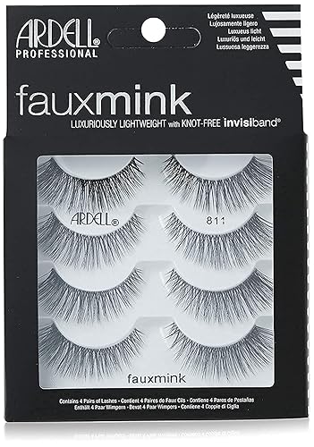 Ardell Faux Mink Lashes 811 False Eyelashes - Lightweight Natural Faux Mink Strip Wispy Lashes with Invisiband, 4 Pairs, 1 Pack