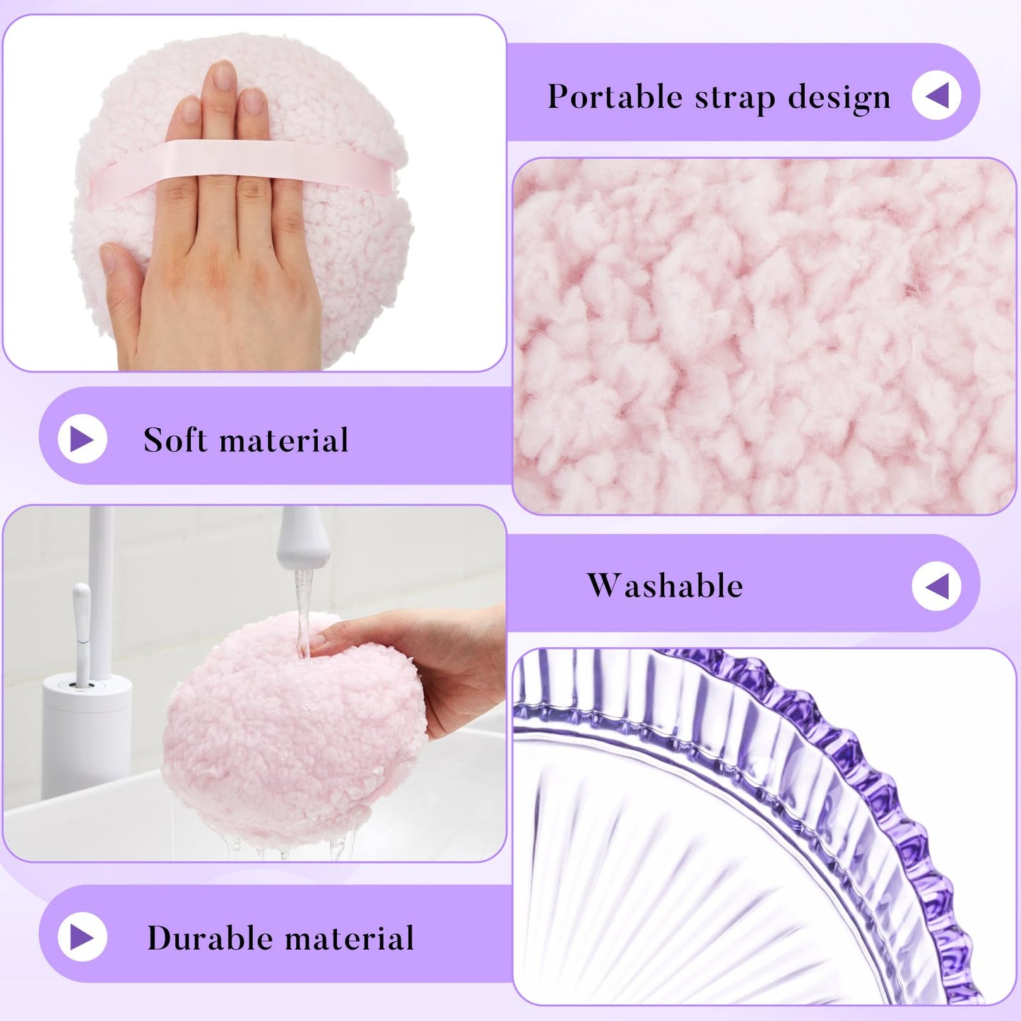 Tioncy 2 Pcs Extra Large Dusting Powder Puff and Container for Women-6'' Glass Crystal Dusting Powder Container with Body Soft Washable Reusable Beauty and Personal Care Tioncy