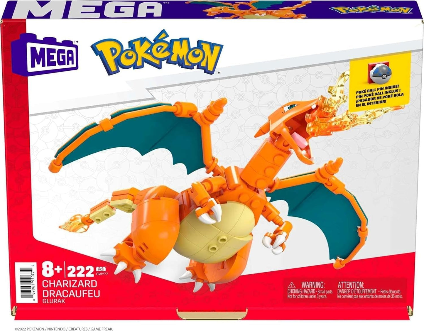 MEGA Pokémon Building Toys Set Charizard with 222 Pieces, Articulated and Poseable, 4 Inches Tall, for Kids
