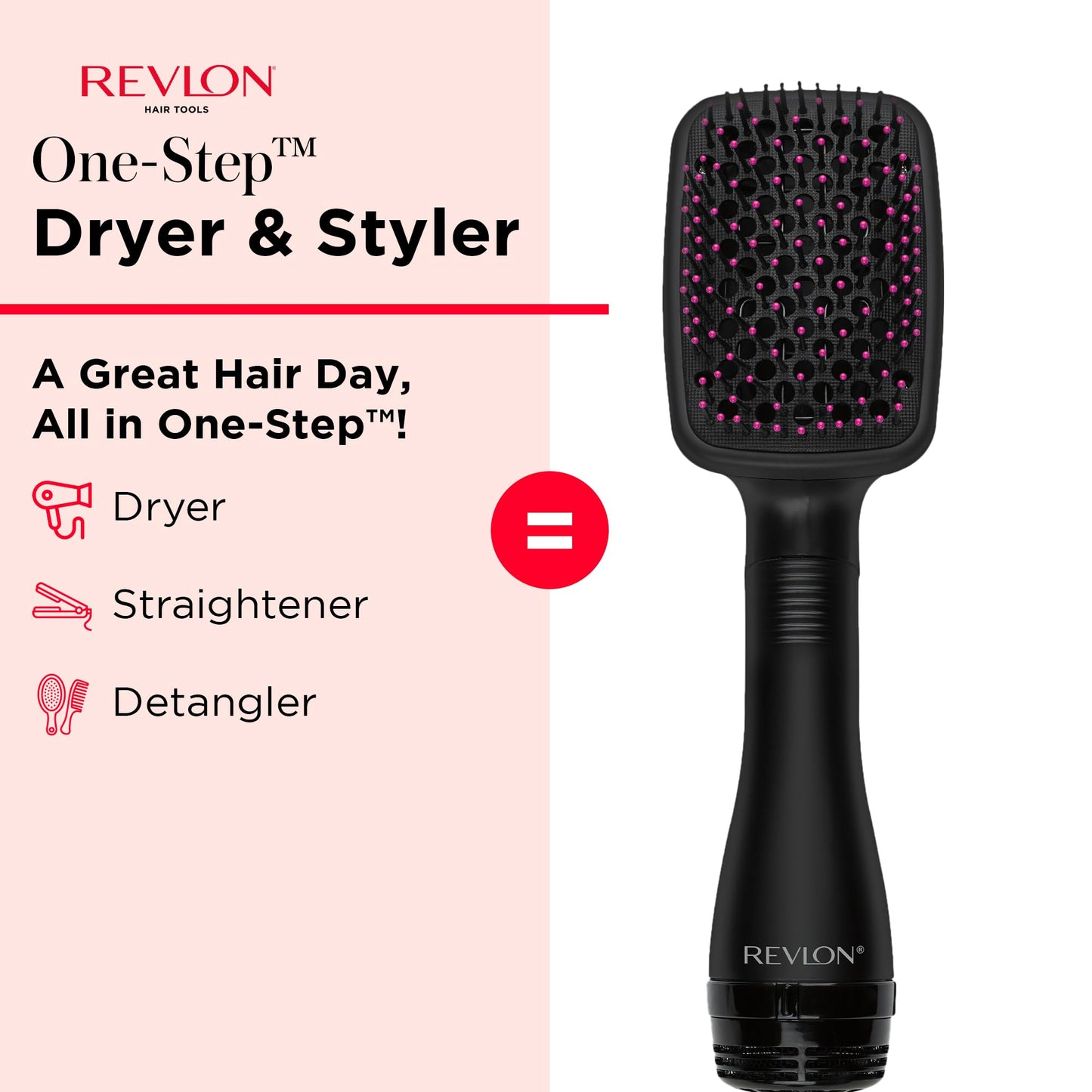 REVLON One-Step Hair Dryer and Styler, All-in-One Detangling and Straightener Brush for Salon-Quality Smooth, Straight Hair, More Shine and Less