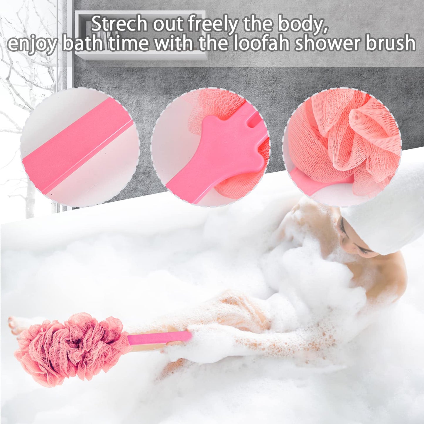 Evmliy 2Pack Back Scrubber for Shower, Loofah Sponge Brush Exfoliating Body, Long Handle Scrub Brush for Shower with Loofah on a Stick for Back Use
