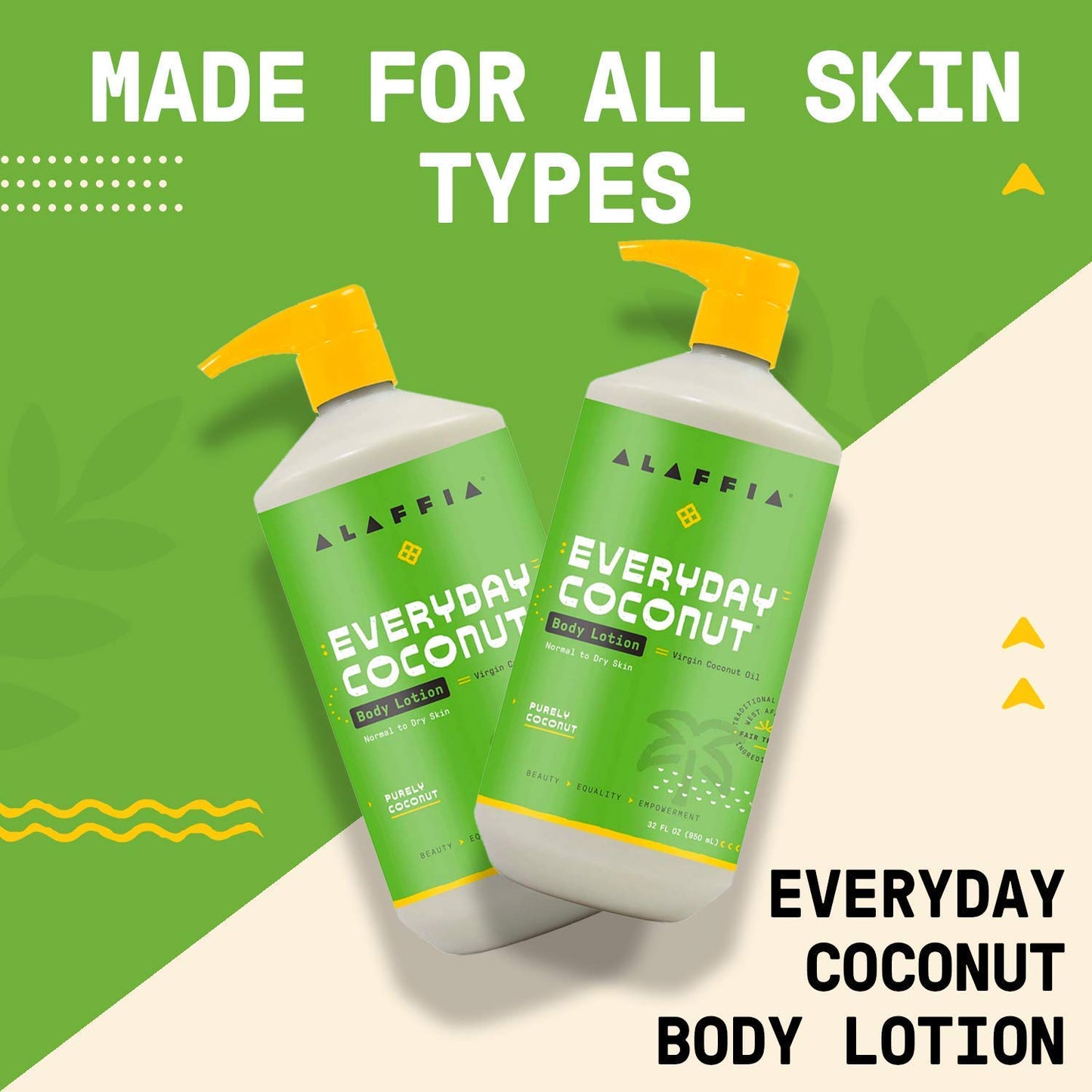 Alaffia EveryDay Coconut Hydrating Body Lotion, Normal to Dry Skin, Moisturizing Support for Soft & Supple Skin, Purely Coconut, 32 Fl Oz