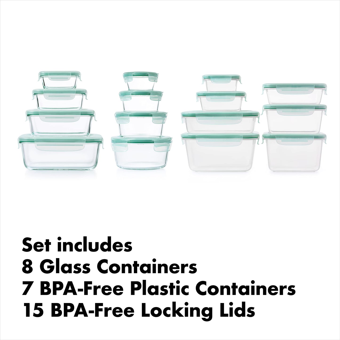 OXO Good Grips Smart Seal Leakproof Airtight Glass & Plastic Food Storage Container Set
