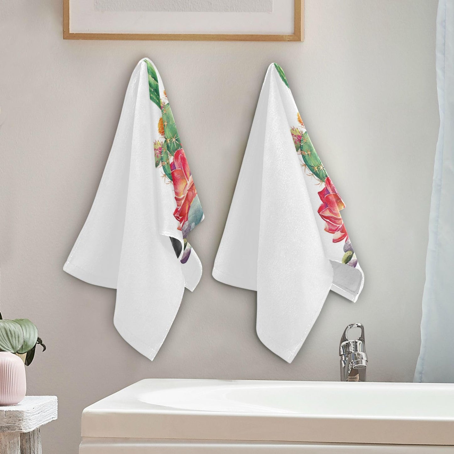 Vdsrup Succulent Cactus Hand Towels Tropical Cacti Summer Towel Set of 2 Flowers Small Bath Towels Soft Guest Face Towel Bathroom Decorations Thin…