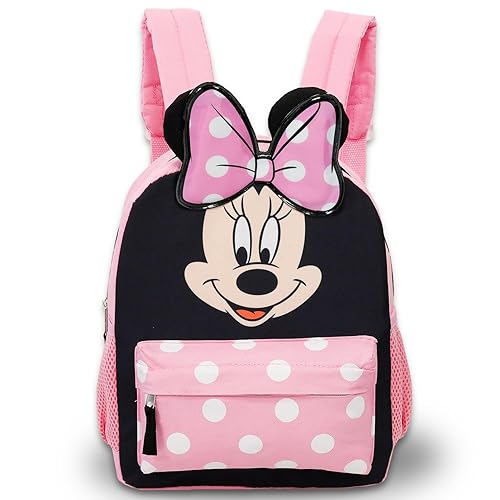 Disney Minnie Mouse Mini Backpack for Toddlers ~ Deluxe 12" Minnie Face Bag with 3D Ears and Bow (Minnie Mouse School Supplies Bundle)