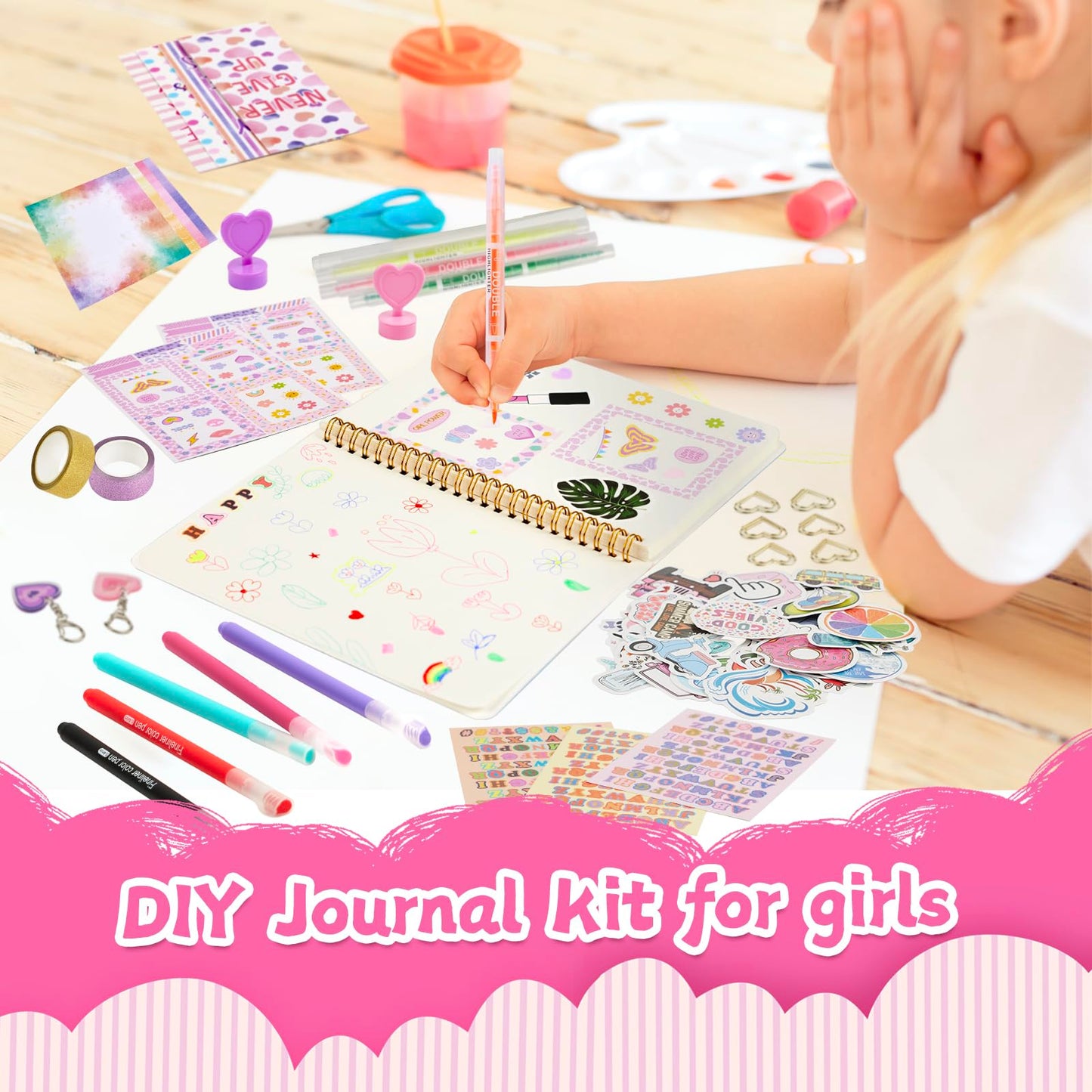 OIHEW 2PC DIY Journal Kit for Girls Ages 8–14 – Creative Diary, Scrapbook & Stationery Set, Art Crafts Gift for Birthday or Christmas