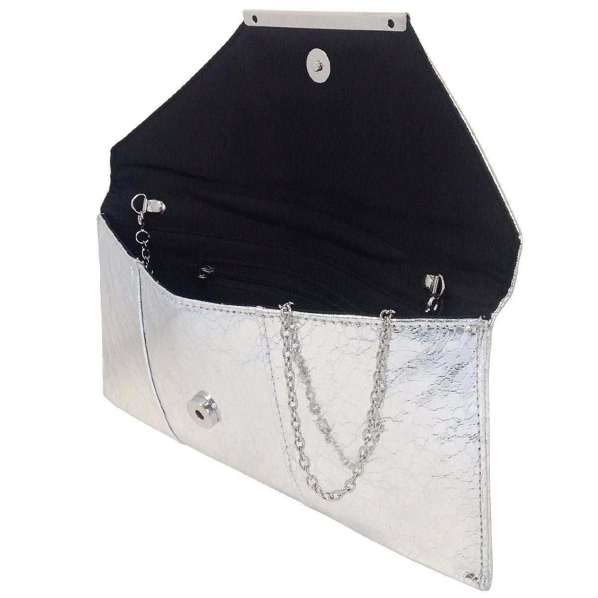 JNB Crushed Metallic Envelope Clutch, Silver