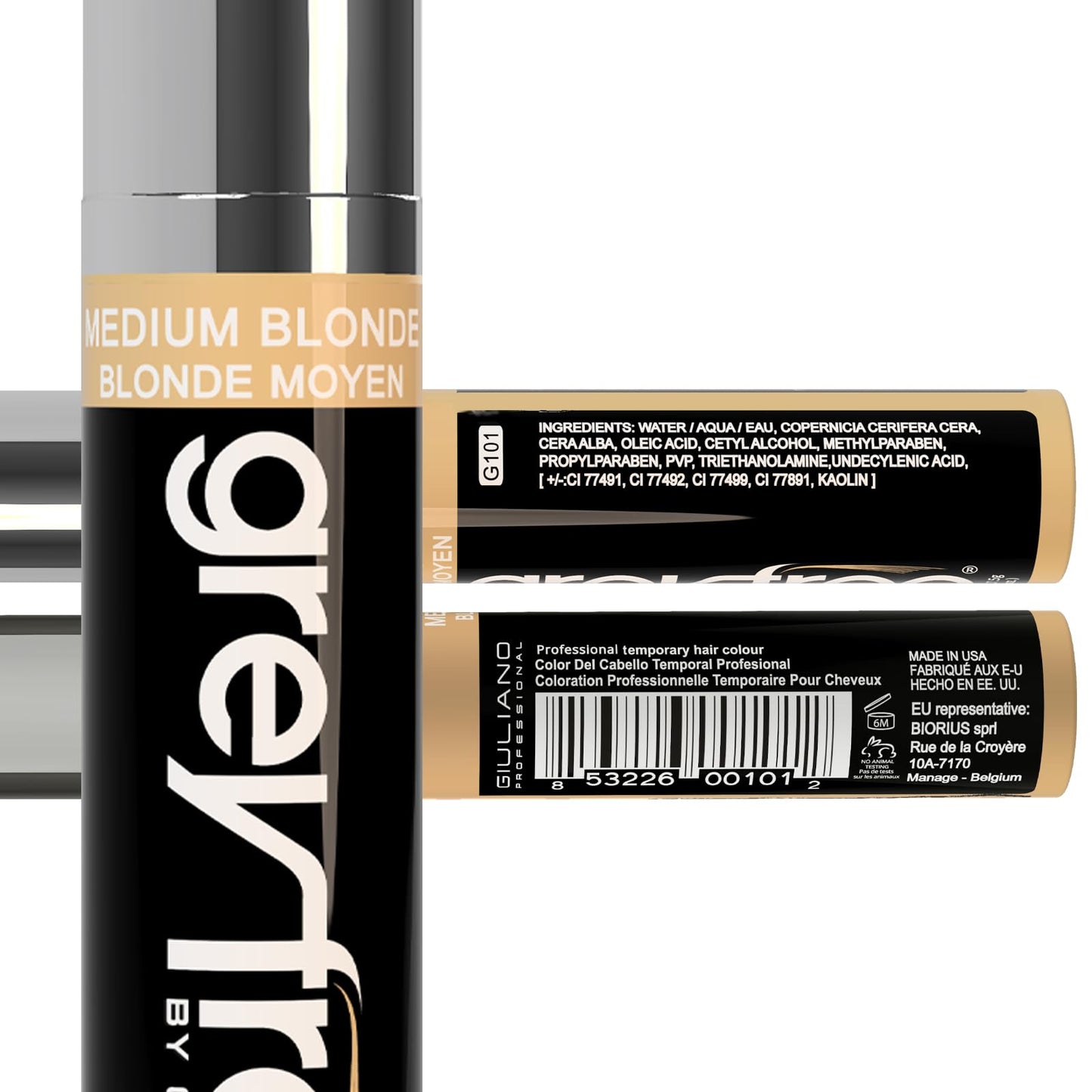 Greyfree Hair Mascara Root Touch-Up for Gray Hair | Precision Hairline Concealer for Brows & Beard Medium-Blonde (warm tone)
