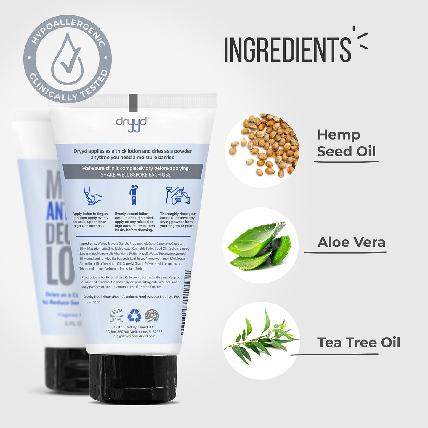 DRYYD Ball Deodorant For Men Aluminum Free Chafing Balls Powder Lotion, No Talcum Powder, Hemp Seed Oil, Reduce Odor & Sweaty Groin Itch Cream, Fresh