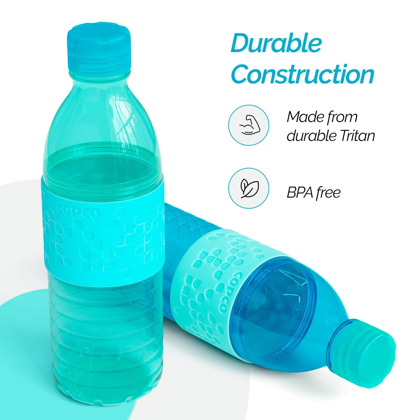 Copco Hydra 16.9oz Water Bottle, Set of 2 - Non-Slip Sleeve & BPA-Free Tritan Plastic - Dishwasher Safe, Reusable Plastic To Go Bottle - Leak-Proof