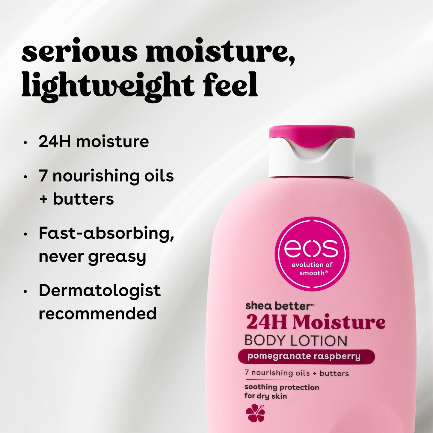 eos Shea Better Body Lotion Pomegranate Raspberry, 24-Hour Moisture Skin Care, Lightweight & Non-Greasy, Natural Shea, Vegan, 16 fl oz