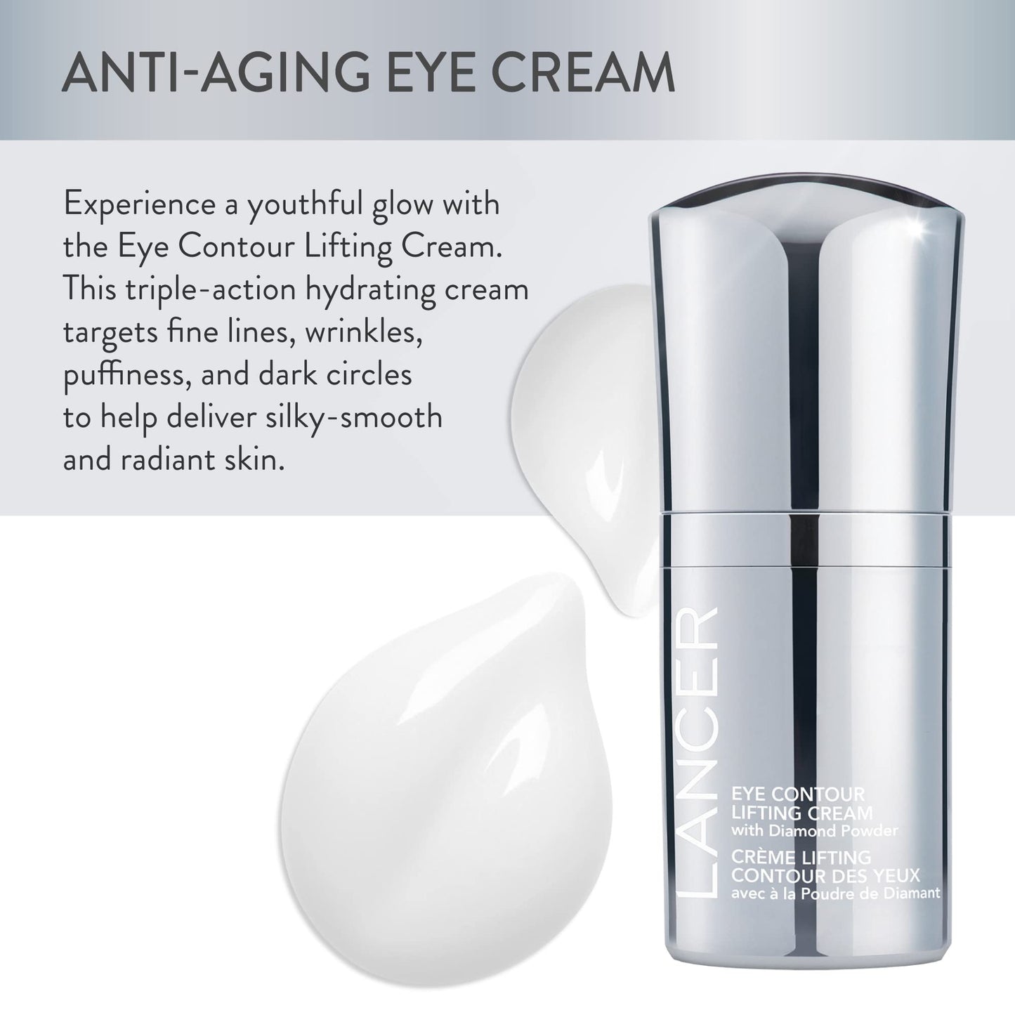 Lancer Skincare | Eye Contour Lifting Cream | Anti Aging Cream with Hyaluronic Acid and Diamond Powder | Under Eye Brightener for Dark Circles
