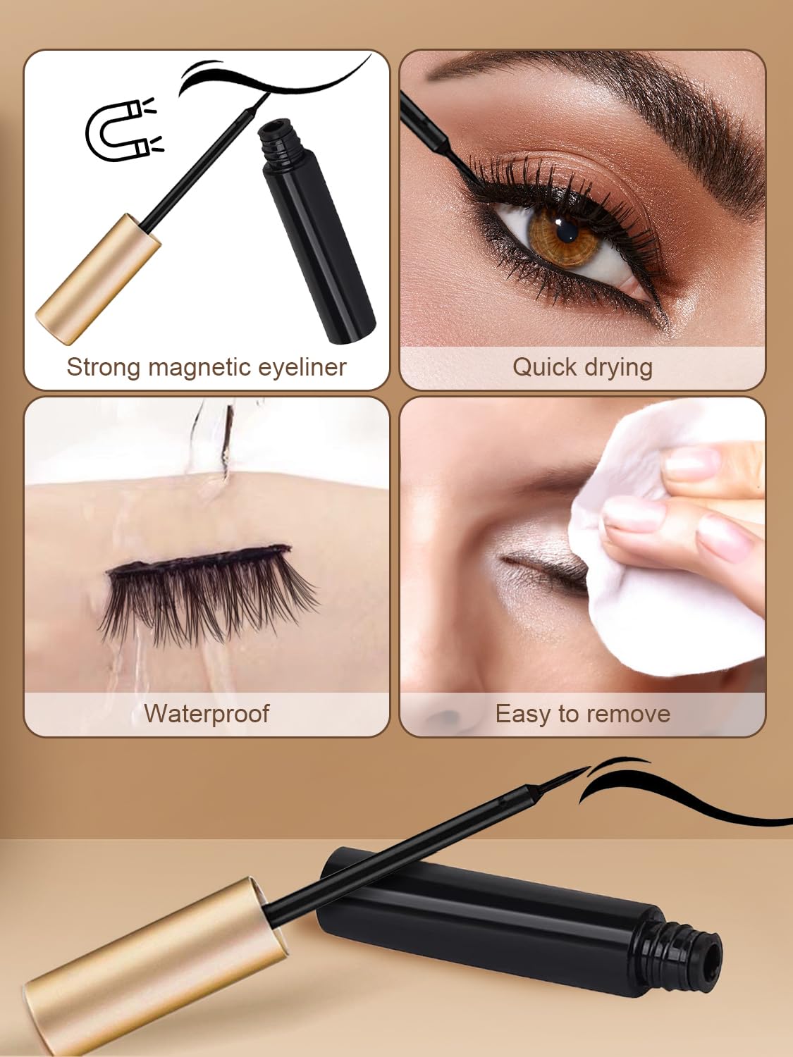 Sikkis Magnetic Eyelashes with Eyeliner - Magnetic Eyeliner and Lashes Kit, 5D Faux Mink Lashes,Eyelashes Long Reusable False Lashes (3 Pairs)