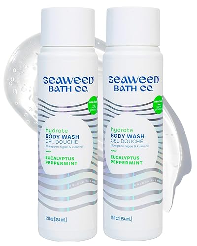 Seaweed Bath Co. Hydrate Body Wash - Eucalyptus Peppermint - Hydrating Lathering Cleanser with Nourishing Natural Ingredients - Vegan, Paraben