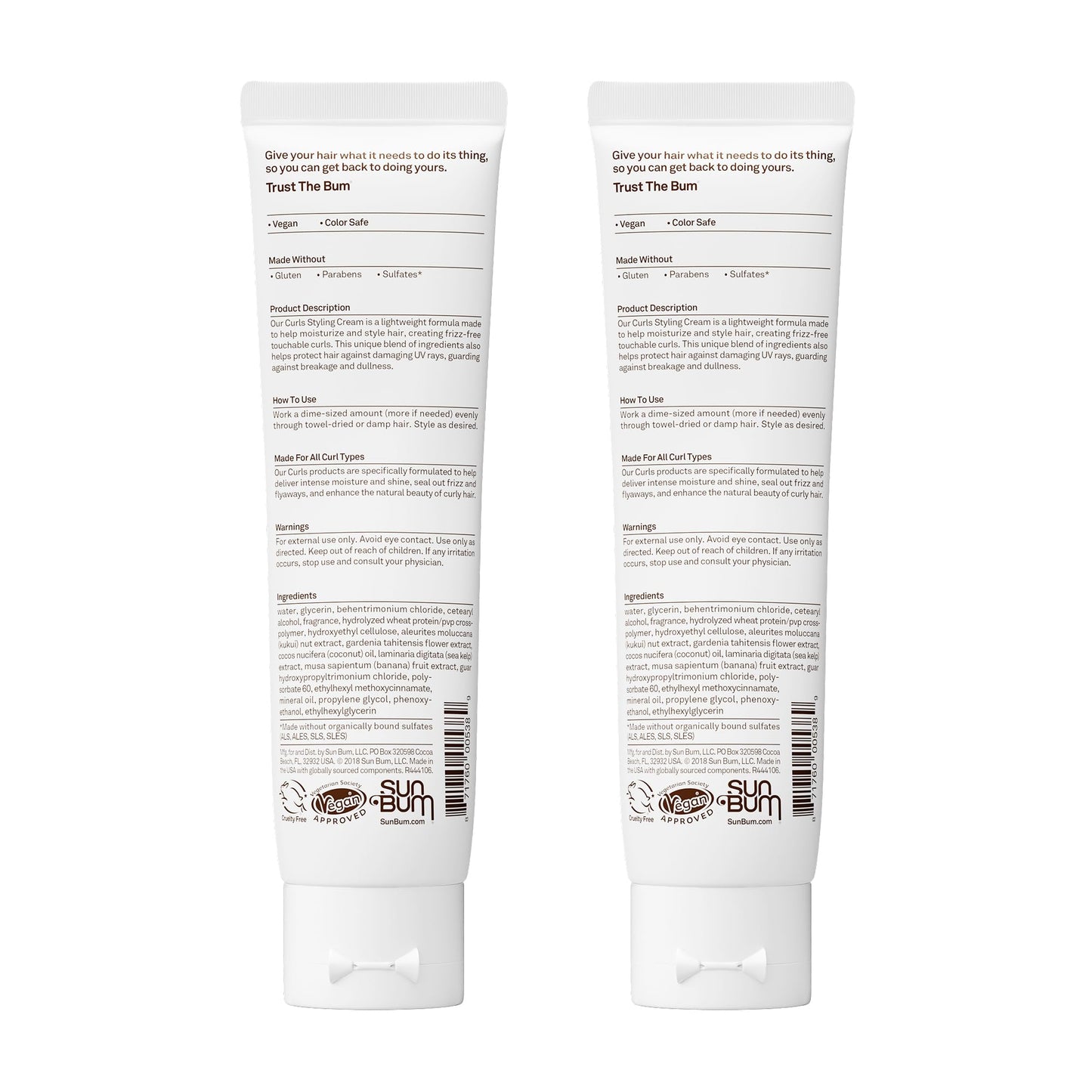 Sun Bum Curls and Waves Styling Cream For Curly Hair | Curl Defining Cream | Frizz Control | Paraben Free | Sulfate Free | 5 Ounce | 2 Count