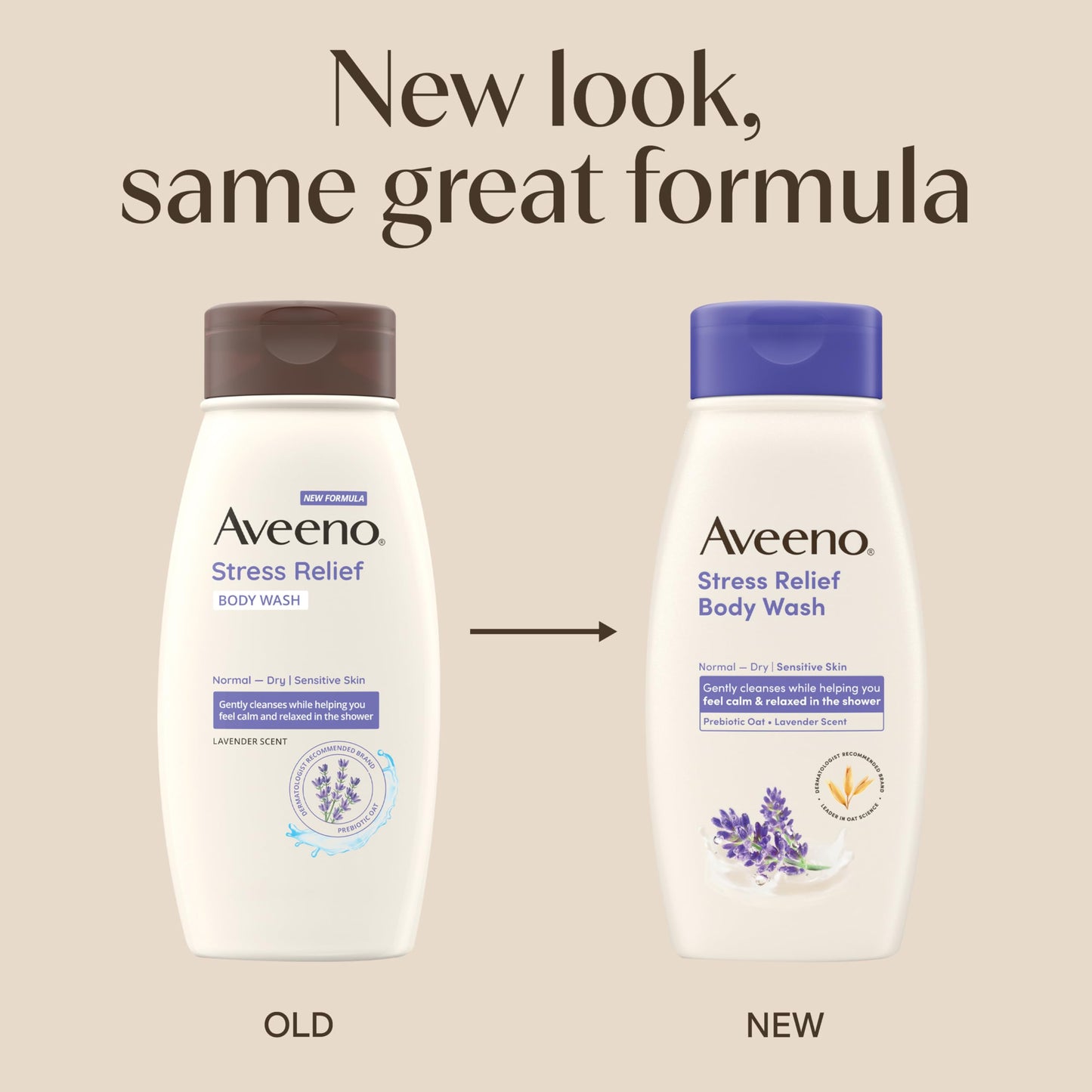Aveeno Stress Relief Body Wash with Nourishing Oat & Lavender Scent for Sensitive Skin, Gently Cleanses & Helps You Feel Calm & Relaxed in the Shower