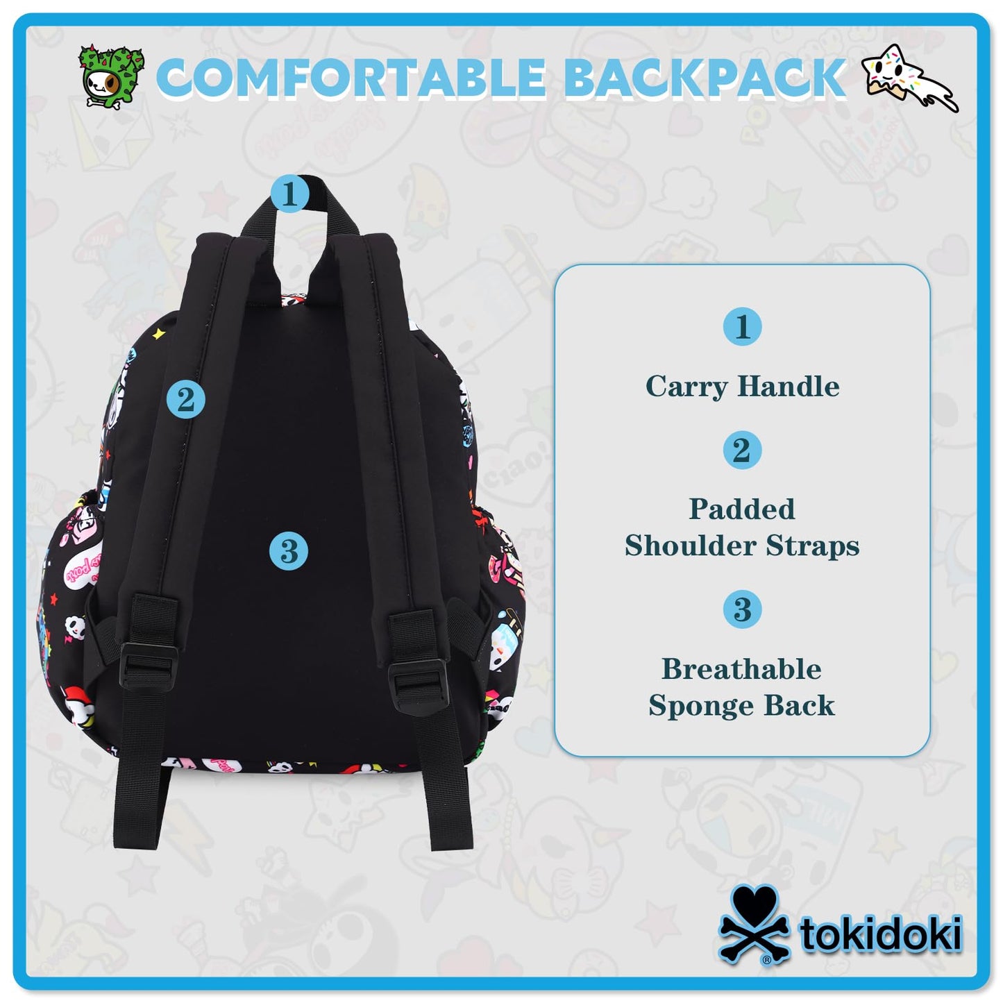 Tokidoki Unicorno Mini Backpack Daily Fashion Shoulder Bag Large Capacity Portable Travel Backpack Casual Daypack(black)