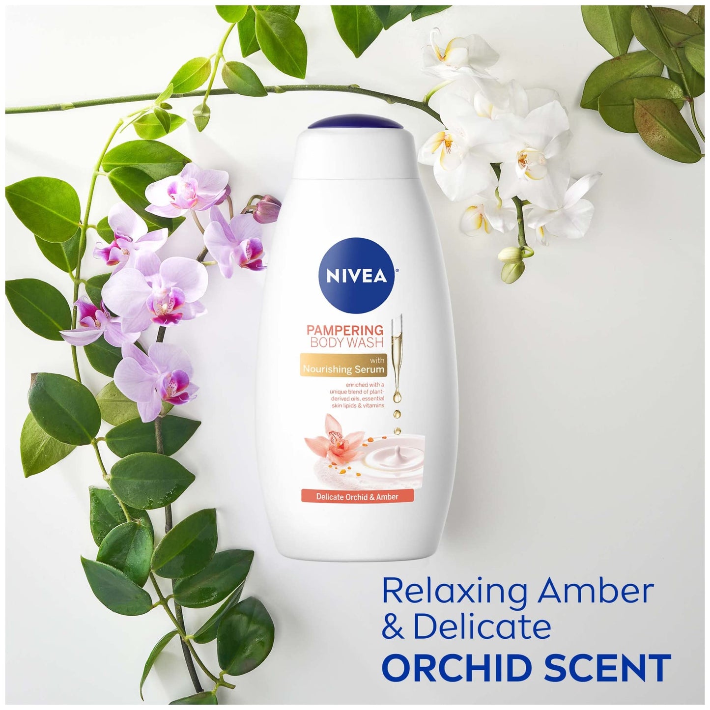 NIVEA Delicate Orchid and Amber Body Wash with Nourishing Serum, 20 Fl Oz Bottle