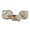 47th & Main Beaded Baskets Square Woven Bamboo Storage Boxes with Lids, Set of 3, Light Pattern