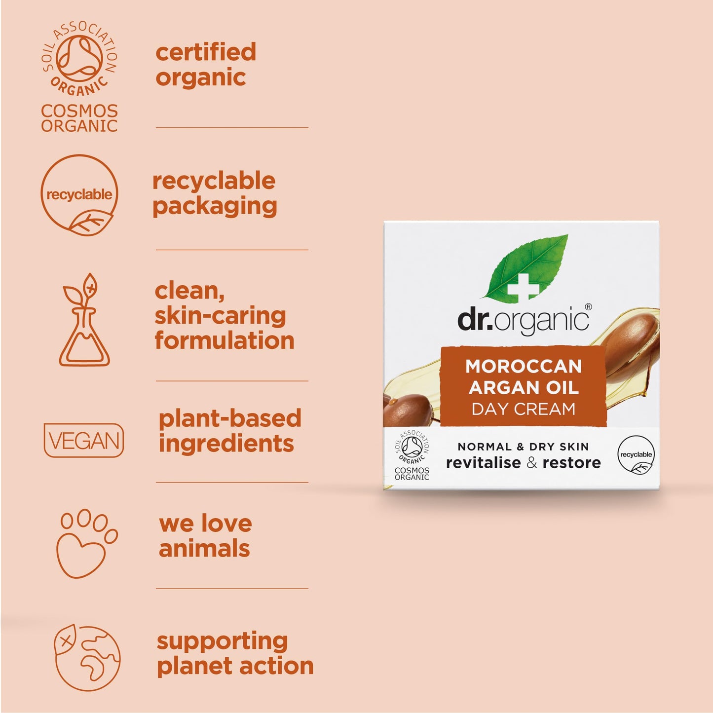 Dr. Organic Moroccan Argan Oil Day Cream | Nourishing Day Therapy Cream, For Normal to Dry Skin, Revitalizing, Vegan, Certified Organic, Curelty-Free