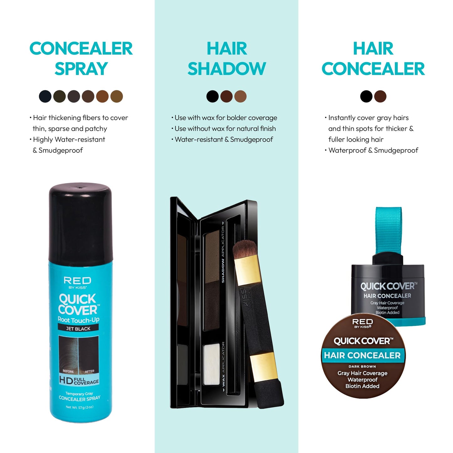 Red by Kiss Quick Cover Root Touch-Up Spray, Waterproof & Smudge-Proof Gray Coverage, Quick-Dry Formula with Jojoba Oil, Lightweight & Travel-Friendly