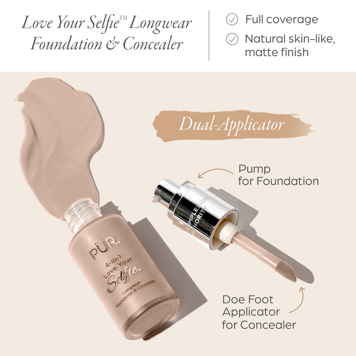 PÜR MINERALS 4-in-1 Love Your Selfie Foundation & Concealer - Longwear Full Coverage Liquid Makeup Foundation with Hydrating Blend