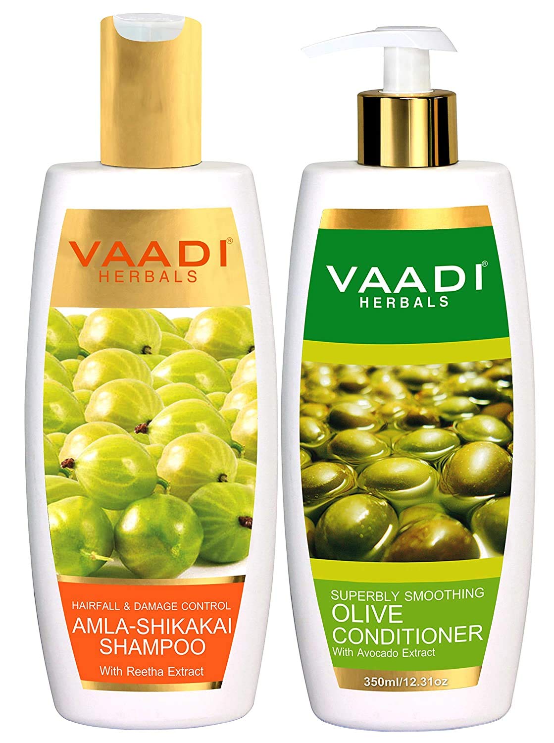 Vaadi Herbals Amla Shikakai Hair Fall and Damage Control Shampoo, 350ml with Olive Conditioner, 350ml