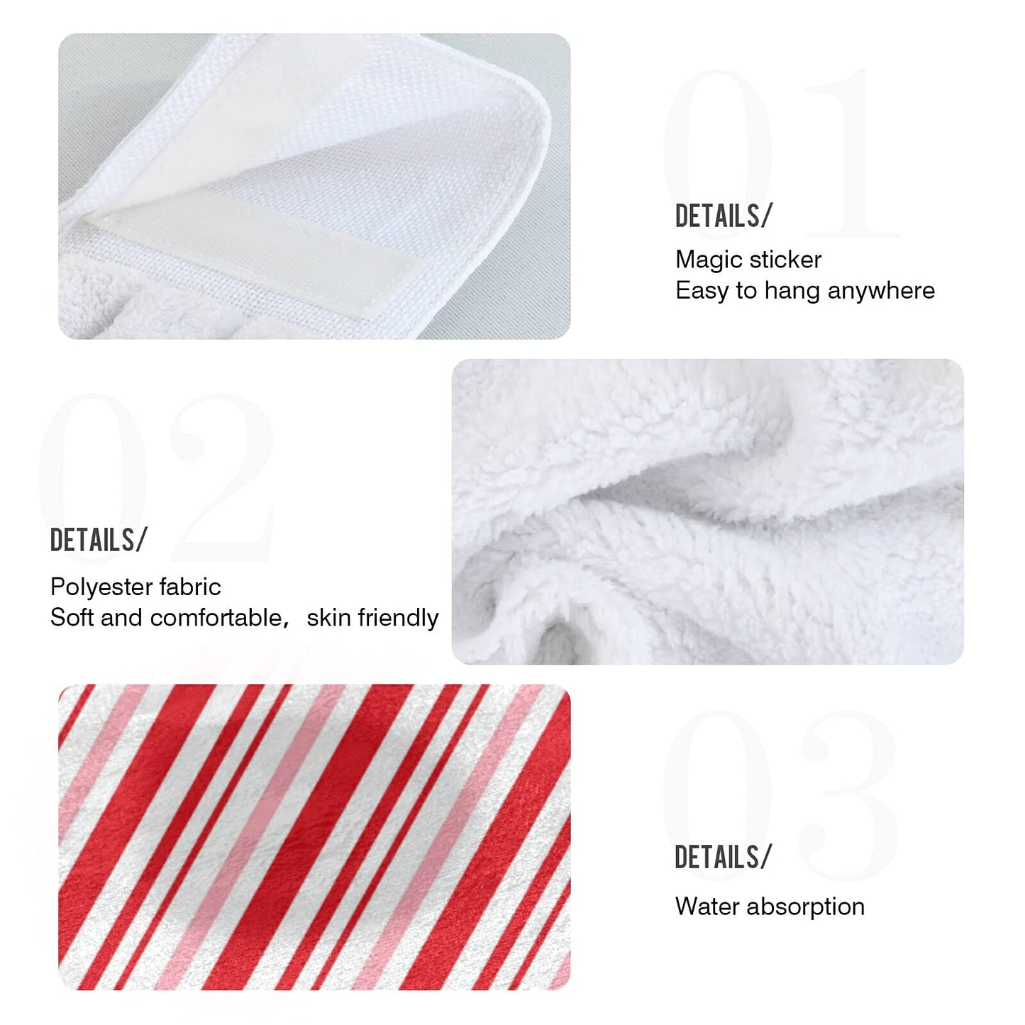 Aslsiy Christmas Candy Cane Hanging Kitchen Towels Set of 2 Winter Red Diagonal Stripe Hand Tie Towels Fast Drying Dish Tea Towels for Tabletop Gym…