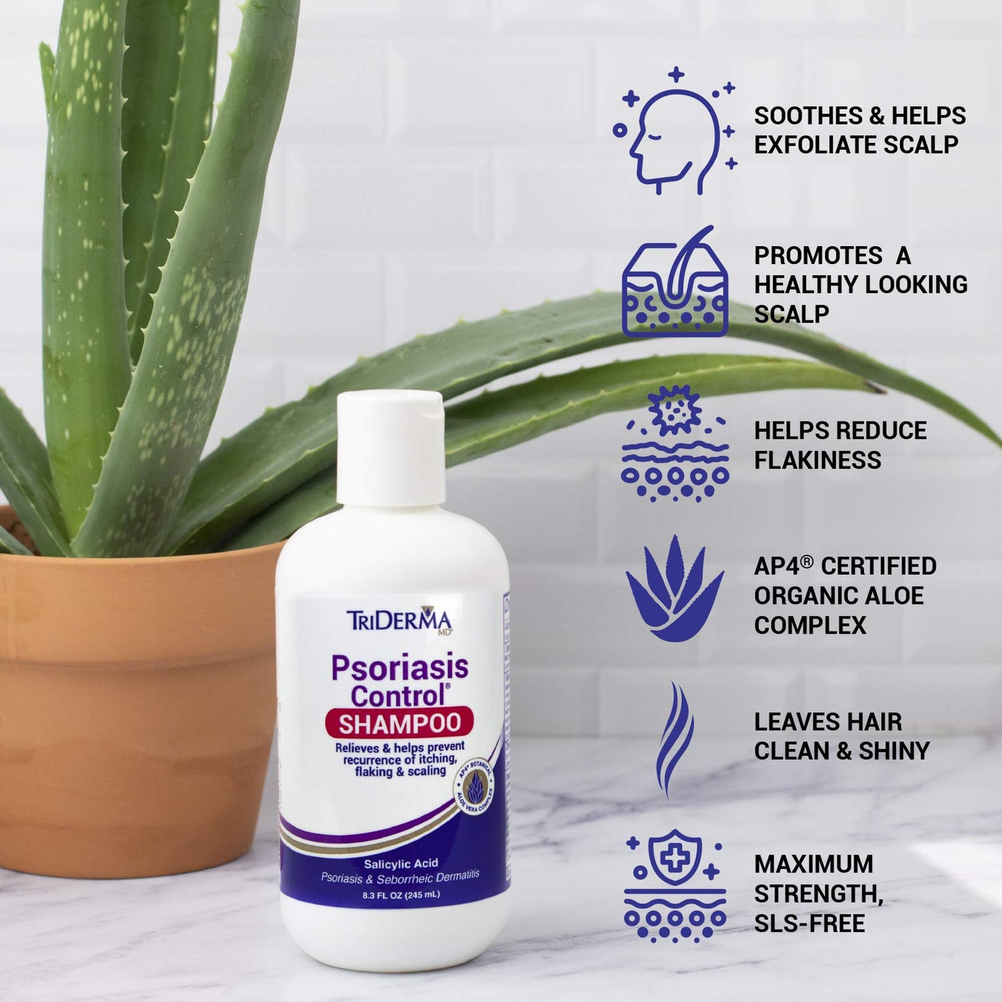 TriDerma Psoriasis Control Scalp Exfoliator Shampoo 8.3 oz & Dry Scalp Moisturizing Hair Conditioner 6.0 oz, Salon Quality Dry Scalp Treatment Hair