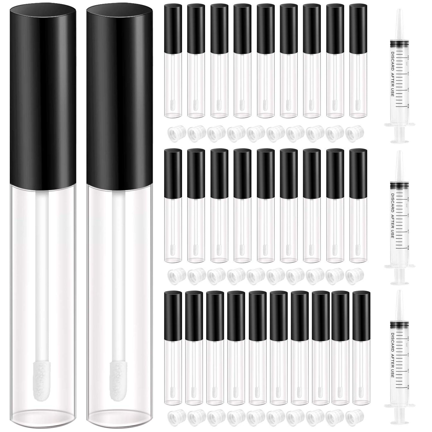 KPX 30 Pcs lip Gloss Tube Containers Bulk Wand 10ml Empty Clear Pink Lip Oil Tubes Refillable Lip Balm Bottles with Rubber Insert for DIY Makeup Such